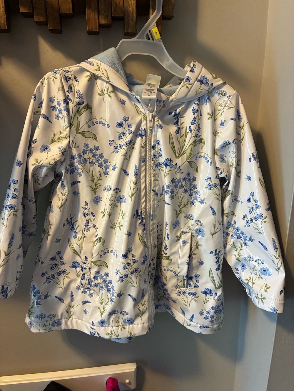 Kids Floral Rain Jacket - White & Blue